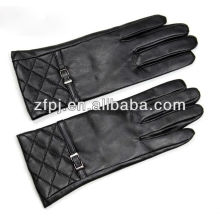 ladies navy blue leather gloves with special design at wist